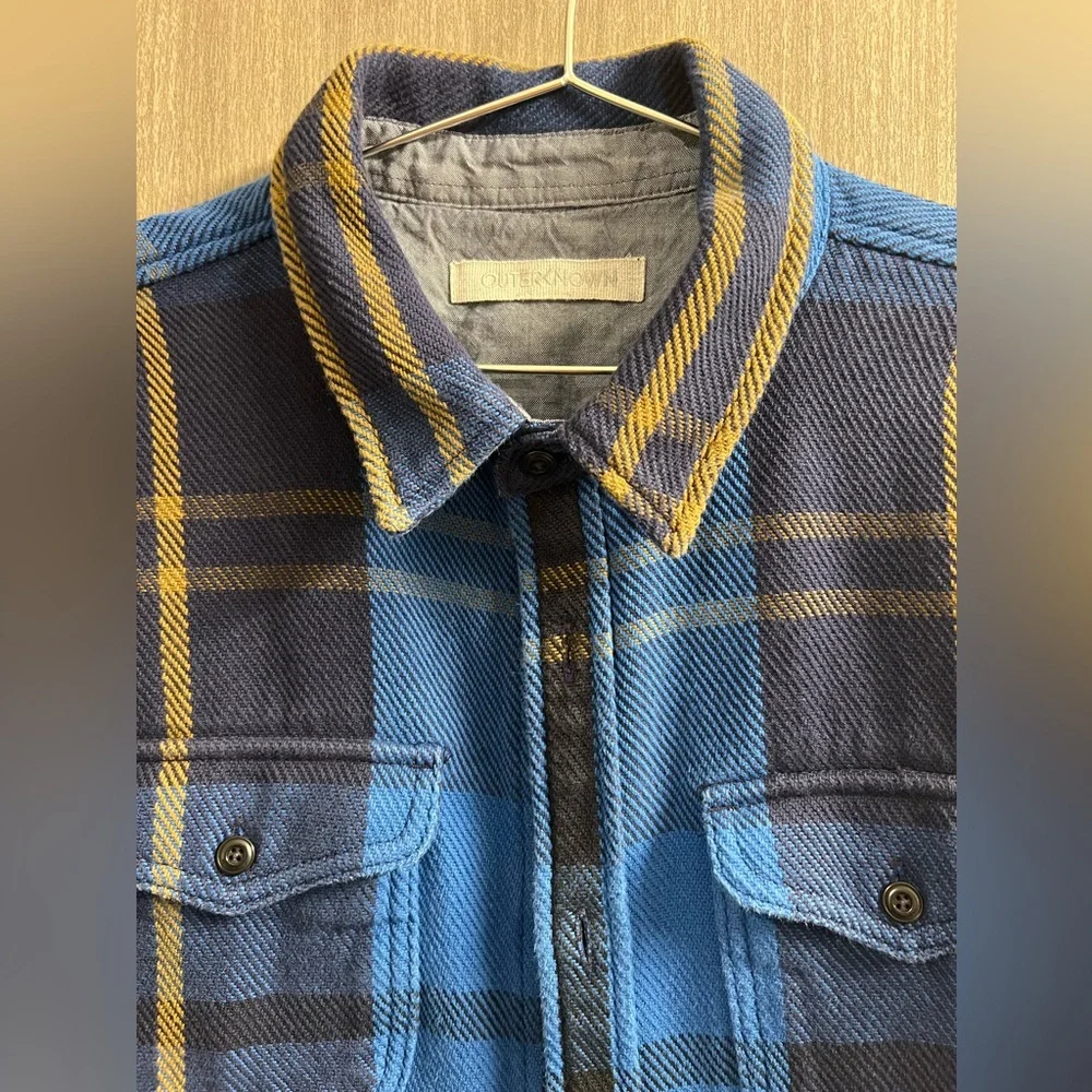 Outerknown Men’s Blanket Shirt Blue Plaid Flannel Button Down Medium - Picture 4 of 4